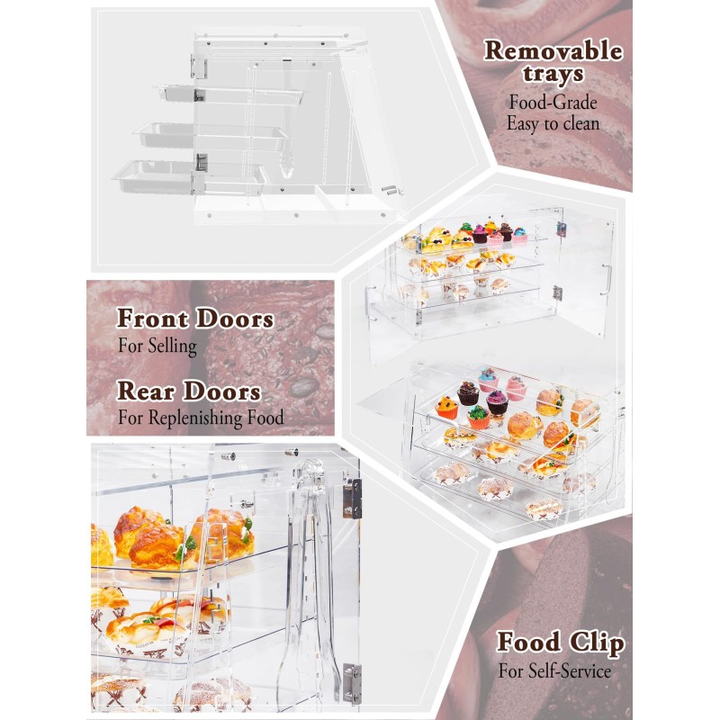 Premium Multi-Tier Clear Acrylic Display Case with Door Transparent Bakery Showcase for Donuts Cookies Cakes