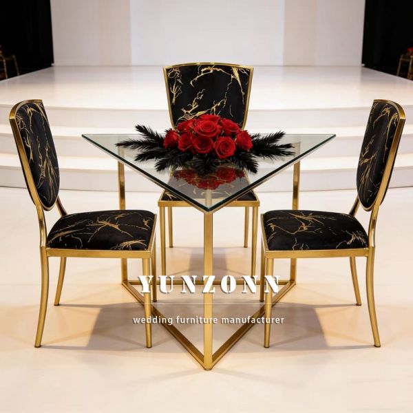 Gold Themed Weddings and Hotels Black Velvet Cushioned Metal Stackable Banquet Chairs