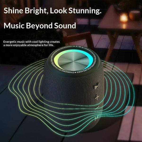 Portable Outdoor 10W TWS Stereo Bass Mini Subwoofer Speaker RGB Light IPX-6 Waterproof