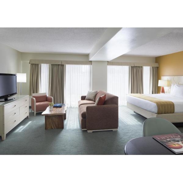 Fashion Design of Hotel room Interior Furniture by White painting Queen Bed with Side table and Storage Chest of Drawers