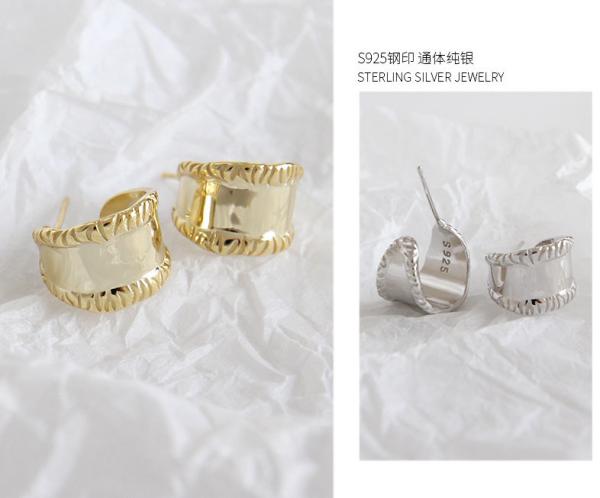 Lanciashow 925 Solid Silver Gold Plated Jewelry Wide Earrings Stud Retro Style
