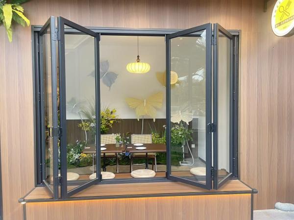 Folding Balcony Window Frameless Sliding Glass Bifold Window Single Glass Slim Frameless Glass