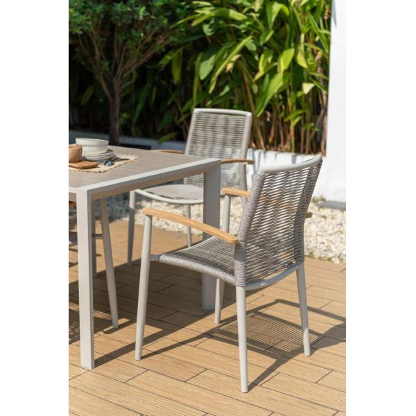 Enjoy Al Fresco Meals with AJUNION Luxury Aluminum Garden Set and Rope Weave Armchair