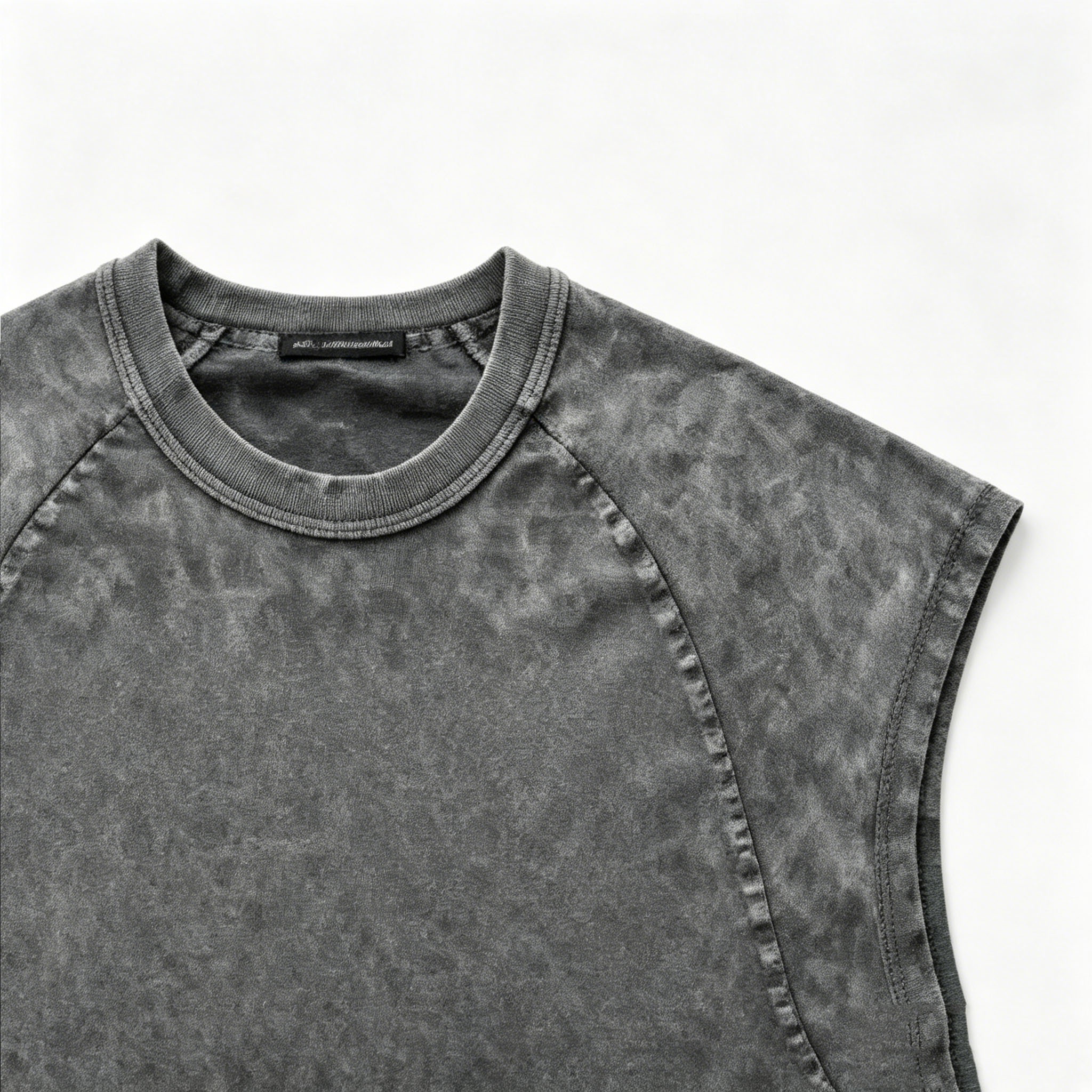 Crew Neck Mens Sleeveless Tank Top Dark Green / Silver Grey 100% Cotton Vest Vintage Washed