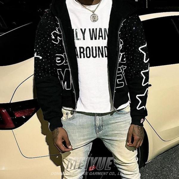 Anti Wrinkle Streetwear Rhinestone Hoodie Puff Printing Drop Shoulder Crop Hoodie