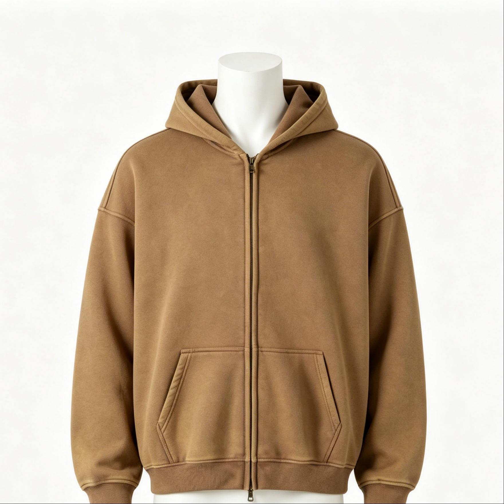 Men’s Vintage Washed Zip-Up Hoodie Oversized Fleece Lined Winter Casual Sweatshirt