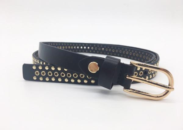 Light Weight Womens Studded Leather Belt With Gold Buckle 3/4 Width
