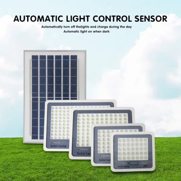 LED Solar Flood Light With Remote Control Adjustable Brightness for Outdoor Parks