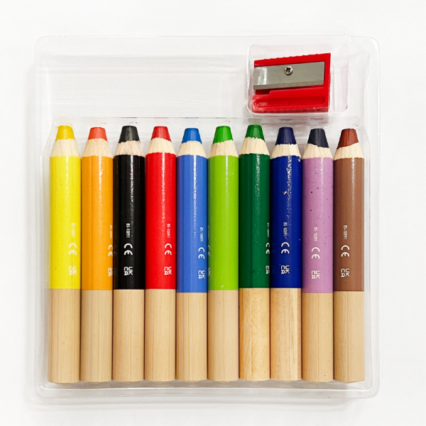 3 In 1 Jumbo Eco Friendly 10PCS Wooden Children Coloring Pencil Water Soluble Wax Crayon With Sharpener