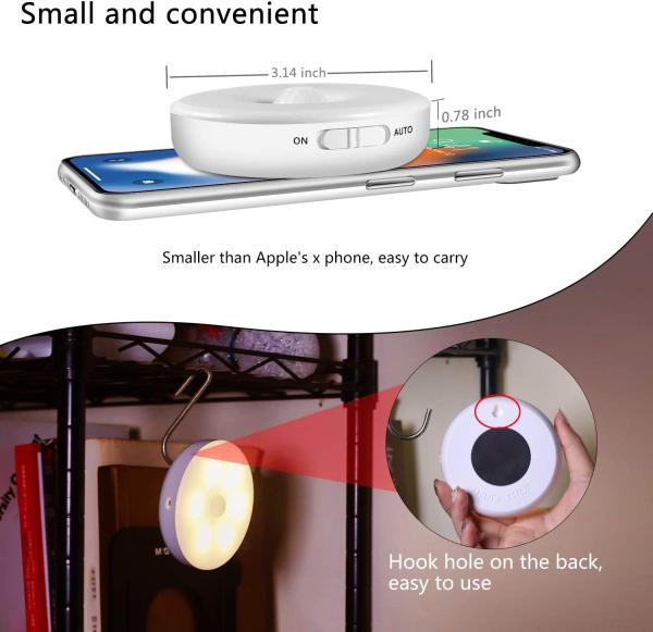 USB Rechargeable LED Motion Sensor Night Light, Stick-On Closet Dusk to Dawn Lights
