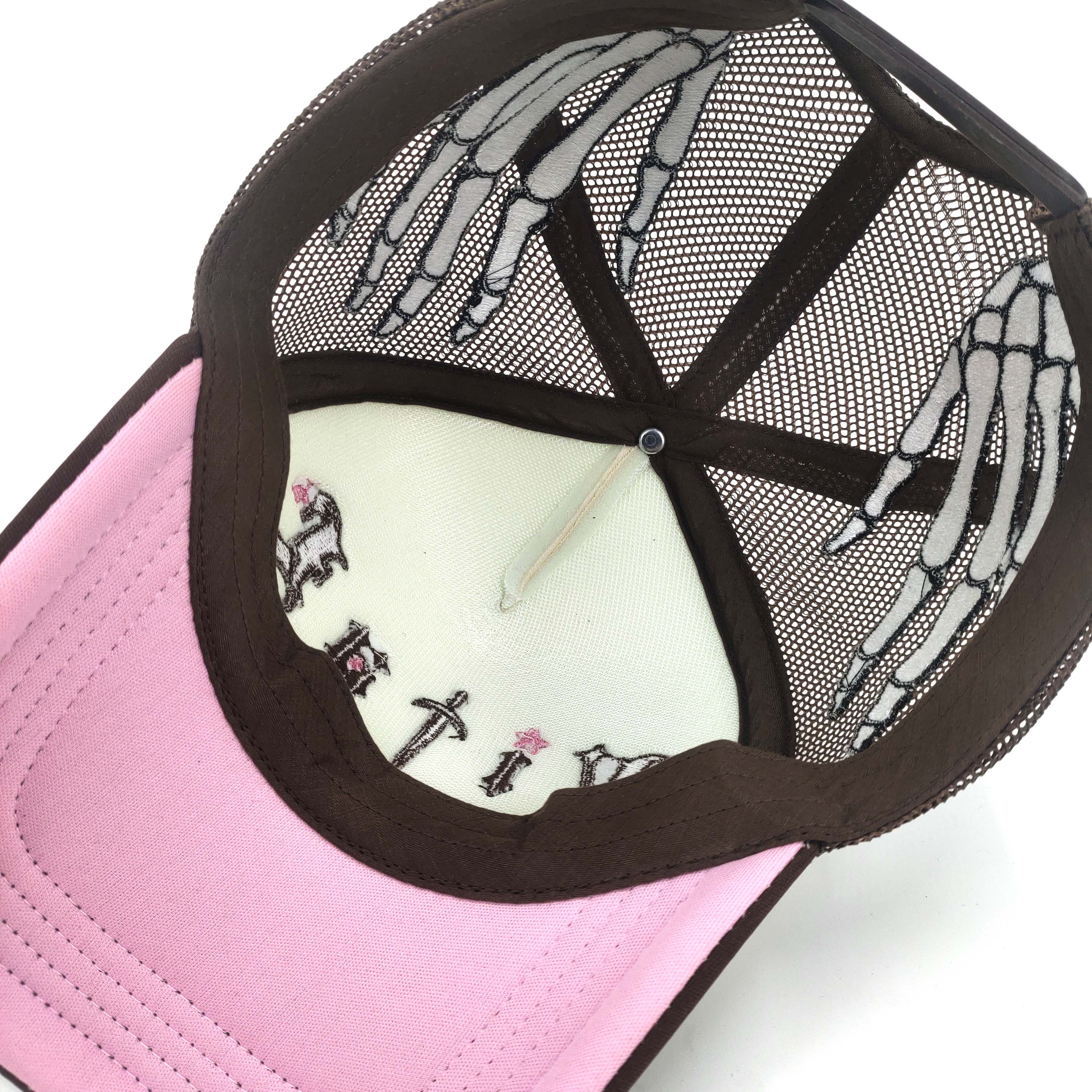 Personalize Sport Patterns Custom Embroidery Trucker Hats Skull Bone Hand Embroidered On Side 5 panel Snapback
