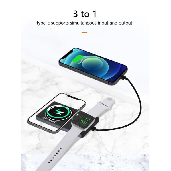 3 в 1 заряжателе банка 5000mah Ци силы портативном беспроводном для Iwatch