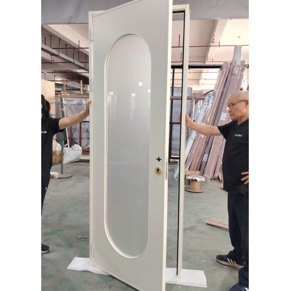 French Retro Style Interior Aluminum Alloy Wood-Imitation Door Design White Partition Glass Door
