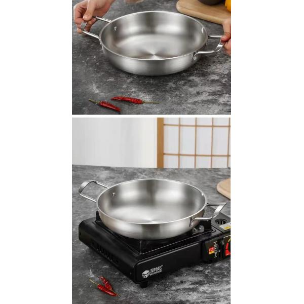 High Quality Silver Stainless Steel Cooker Flat Bottom Cooking Fry Pot Mini Seafood Pot Paella Pans