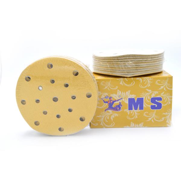 5 Inch Yellow 6 Holes Automotive Sanding Discs Hook Loop Sanding Disc P120 P600