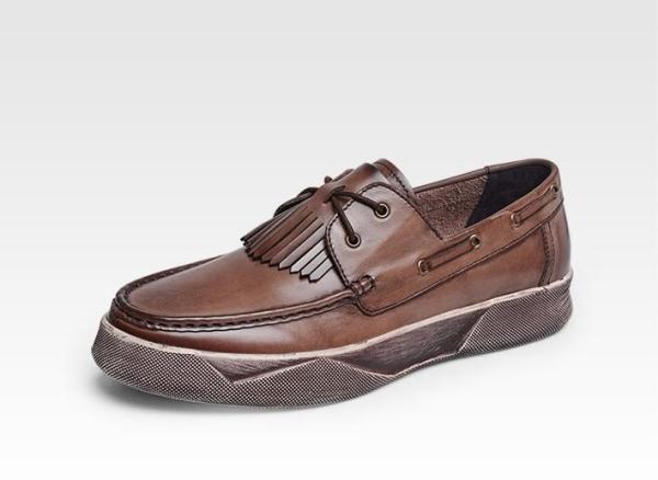 Outdoor Mens Slip On Leather Sneakers Soft Flat Comfortable Walking Shoes
