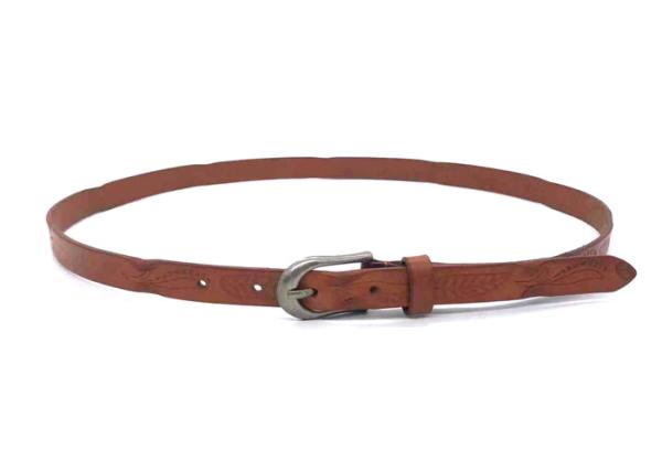 Female  3/4 ( 18 mm ) Full Grain Leather Belt Vintage Embossed Skinny