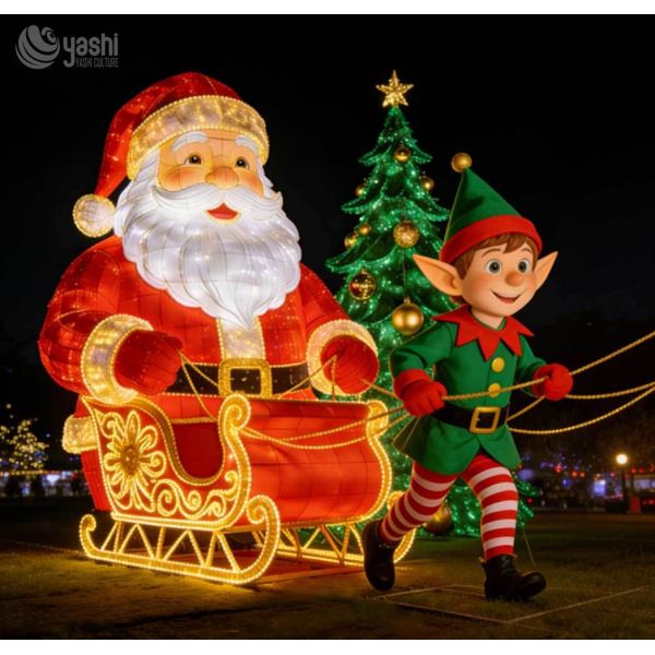 Large-sized Santa Claus and Reindeer LED Lanterns, Used for Outdoor Large-scale Lighting and Light Show Performances
