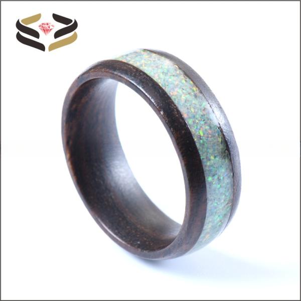 Naturaleza de la boda Koa Anillos de madera 8mm incrustación de ópal de fuego blanco con configuración invisible