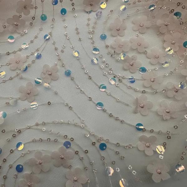 New Fashion 100%polyester 70gsm Mesh Lace Sequin Embroidery Fabric For Women Stage Clothing