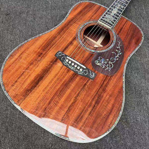 Custom 6/12 Strings Solid KOA Back Side Abalone Binding Acoustic Guitar with Customized Logo in Abalone