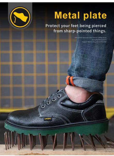 Metal Toe Industrial Safety Shoes PU Black Leather Work Shoes For Men