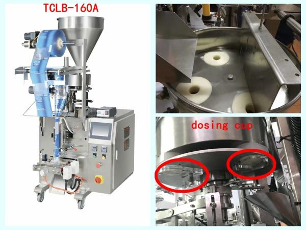 Automatic sachet popcorn/nuts/chips packing machine with cup volumetric filler