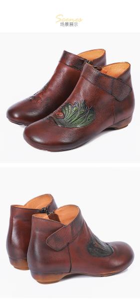HZM033 Original Folk Style Retro Women'S Boots Autumn And Winter New Style Peacock Embossed Retro Women'S Shoes, Top Lay