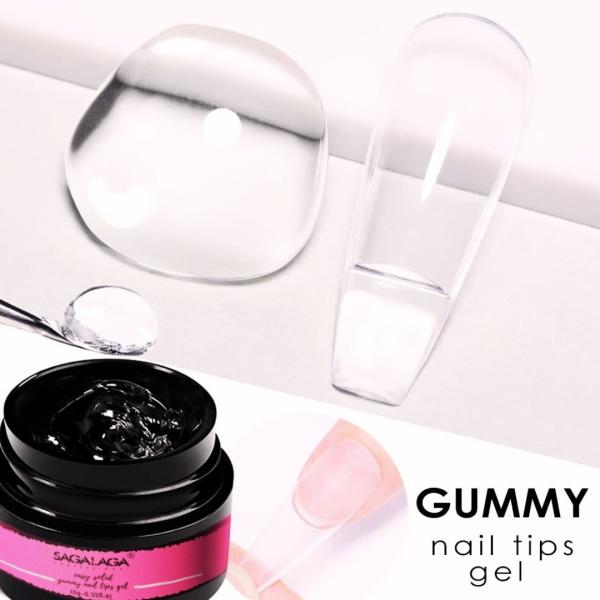 Waterproof Solid Gummy Nail Tips Glue Gel Press on Extra Strong for Long Lasting Full Cover Fake Nails Tips