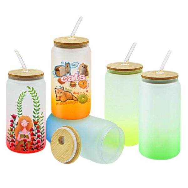 DIY Fun Sublimation Gradient Cola Can 16oz Large Capacity Straw Cup Glass Jar For Cold Drinks