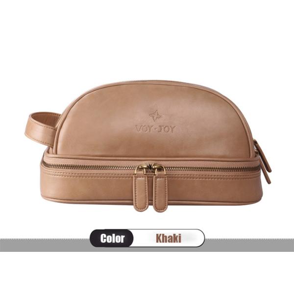 Luxury PU Leather Mens Toiletry Bag Khaki Black Brown Colors OEM/ODM Service