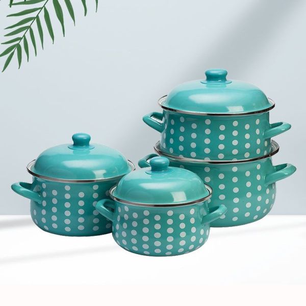 Eco-Friendly Red Dots Enamel Belly Deep Casserole Pot with Enamel Lid