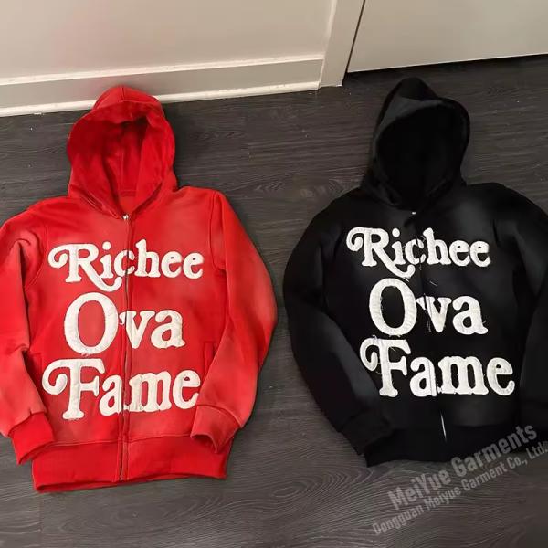 Personalización OEM Plus Tamaño Hoodies Vintage Acid Wash Hoodie negro 300 gramos