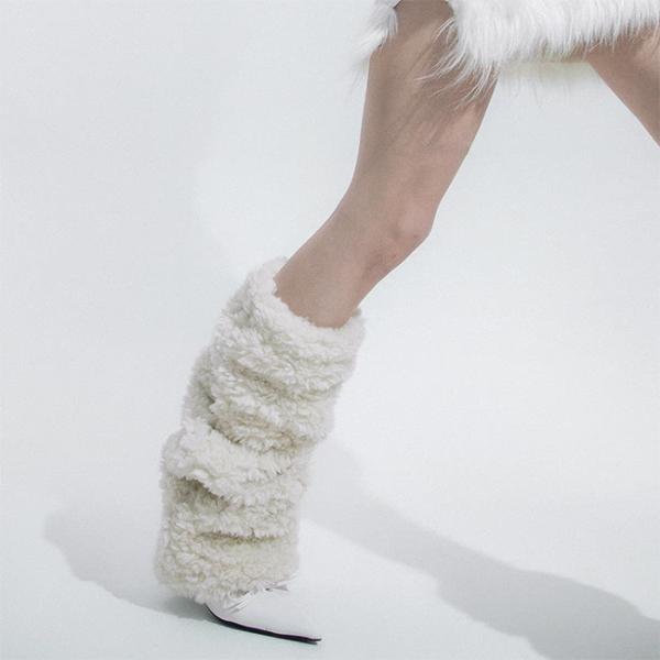 En hiver, des chaussures à jambes en peluche pour femmes, des chaussures à jambes en fourrure, épaisses, à la mode