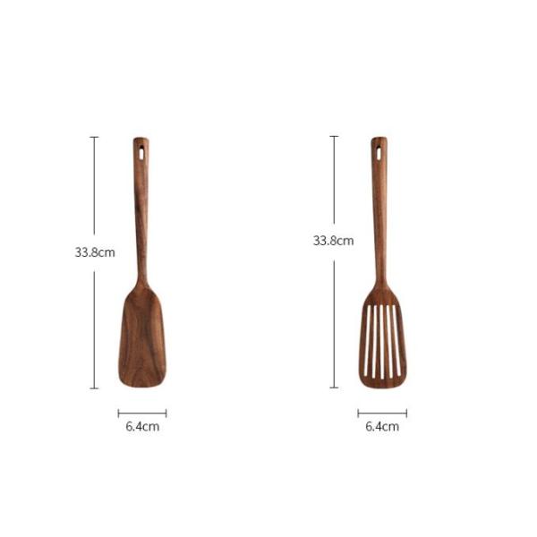 33.8cm Teak Solid Kitchen Wooden Utensils Heat Resistant Non Stick Pan Spatula