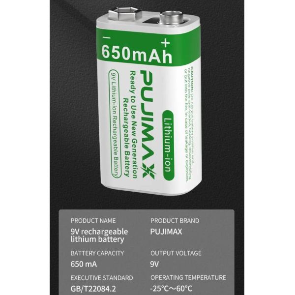 USB Battery New Products 1pcs 650mAh 9V Lithium-ion Rechargeable Battery for Multimeter Wireless Microphone Smoke Detectors