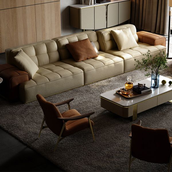 Italian Pea Leather Sofa Living Room Modern and Noble Straight Row Light Luxury Top Layer Cowhide Sofa