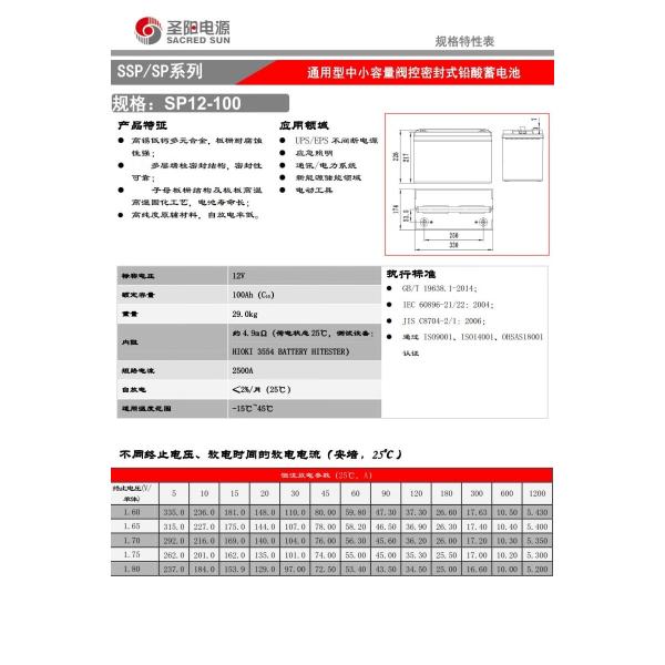 330 мм длины Священное Солнце запечатанное SP12-100 свинцово-кислотный аккумулятор 12V100Ah для системы питания UPS