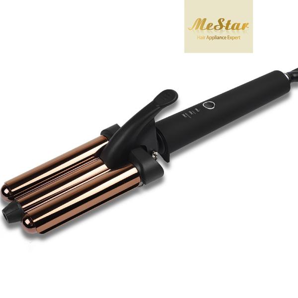 Двойное напряжение тока гофрирует тройной турмалин титана дисплея СИД завивая утюга бочонка