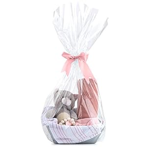 Cellophane Wrap For Gift Baskets, Opp Plastic Gift Bags With Red Bows Ribbon Wrap for Baskets & Gifts