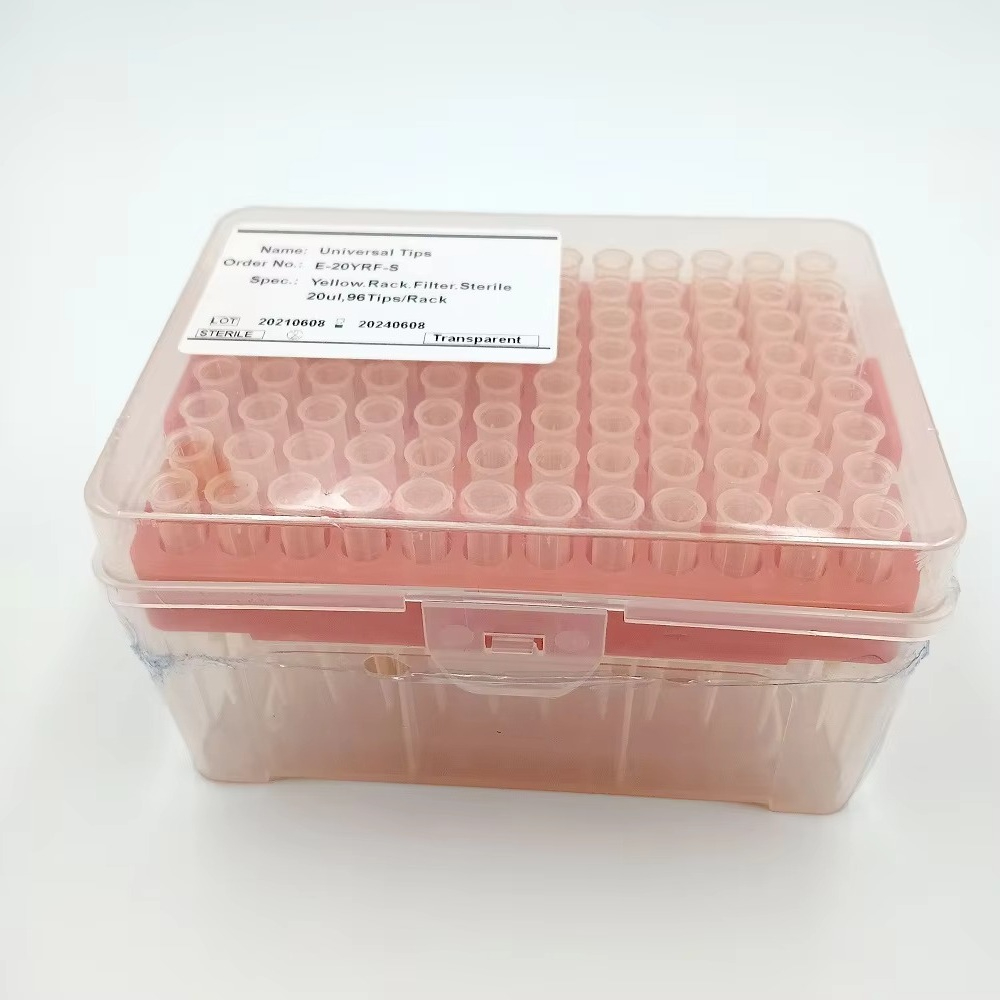 Sterile Enzyme-free 20ul PP/PE Micro Custom Filter Pipette Tips 96Pcs/Box for Laboratory Use