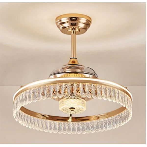 Retractable Blade Modern Folding Fan Light Remote Control Chandelier LED Invisible Ceiling Fan Crystal Light (WH-VLL-29)