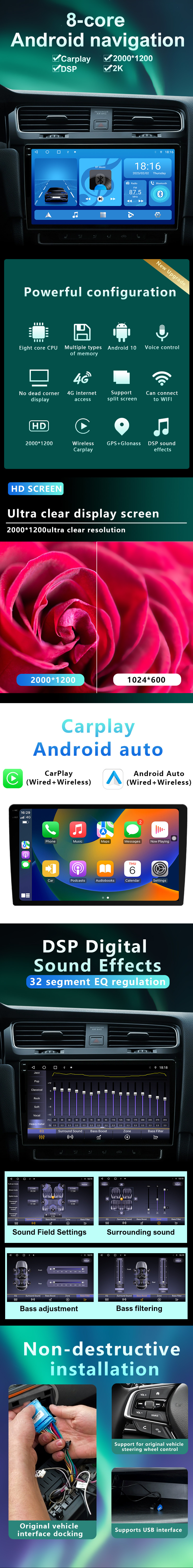 Стерео Android Автомобильное радио GPS навигация 9 дюймов / 10 дюймов с BT GPS видео Wi-Fi