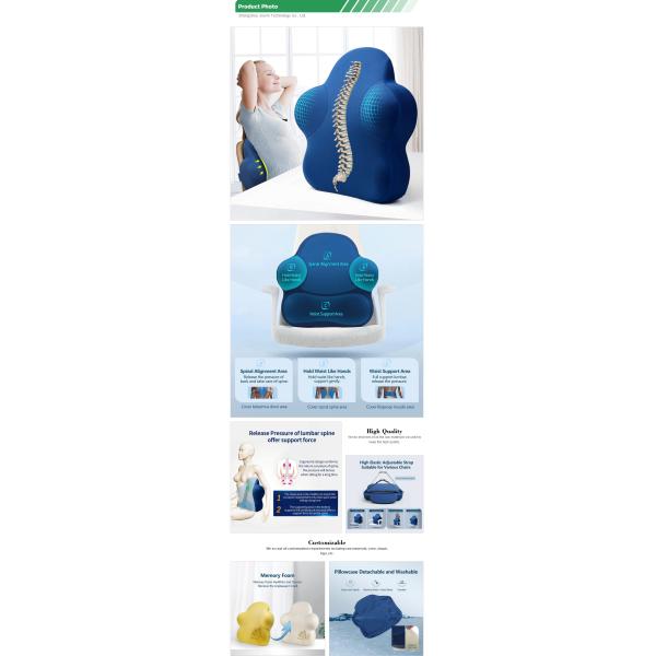 Lumbar Roll Back Support Cushion for Back Pain Removable and Washable Rectangle Design