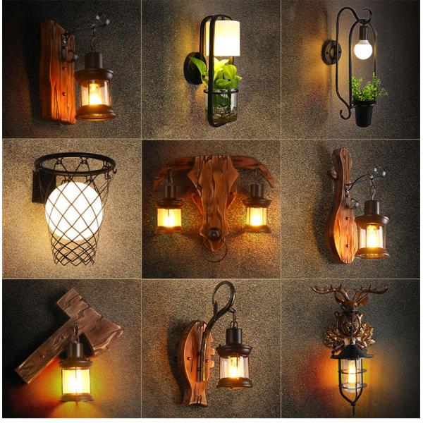 Industrial Loft design creative cafe restaurant bar bedside iron wooden led wall lamp （WH-VR-21）