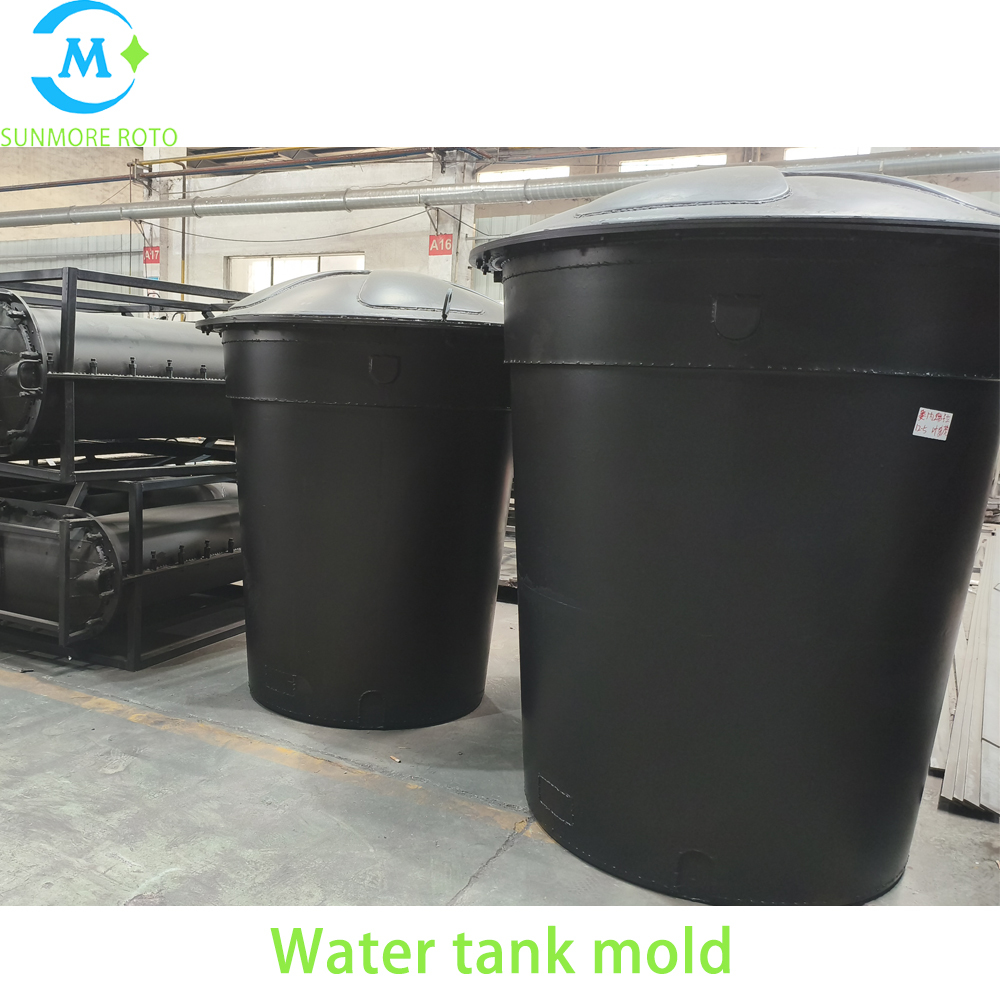 SUNMORE ROTO OEM Custom Vertical Round Rotomolded Water Tank Mould, Thick Cast Steel Plastic Storage Tank Mold With Integrated Top Cover Frame & Full Circle Quick Toggle Clamps