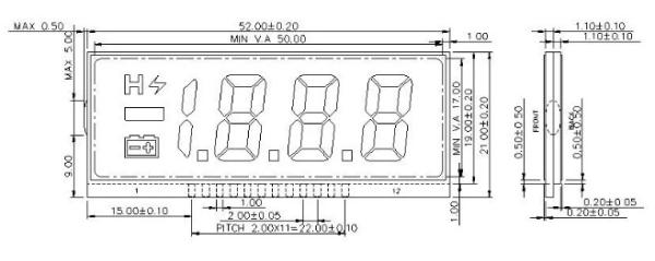 Positive Black And White LCD Display Professional LCD Screen 51.8*20.8mm