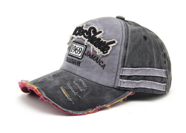 Extremely Durable 5 Panel Blue Jean Hat , Grey / Black Denim Baseball Hat