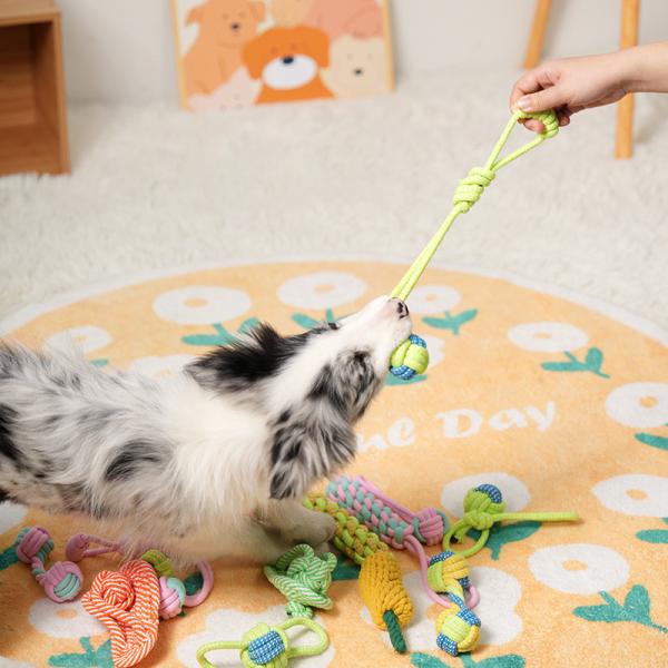 Playing Dog Toys 7PC Set of Braided Rope Toys for Pet Teeth Cleaning and Interactive Fun