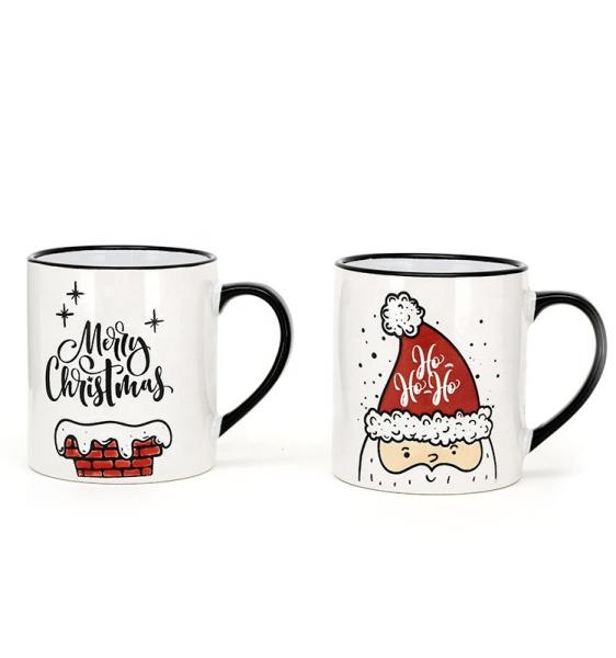 Travel White Christmas Ceramic Mug For Silk Print Handpaint Bulk Porcelain Christmas Dinnerware